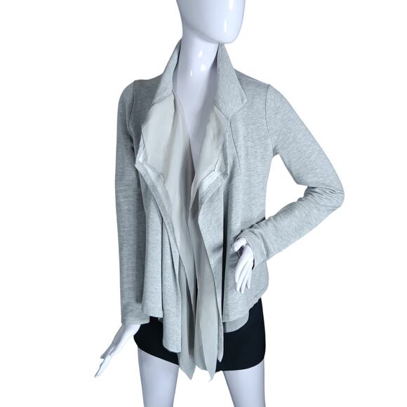 90 Degree Cascade Open Cardigan Size Small Gray Long Sleeve Attached Sheer Layer - Picture 1 of 8
